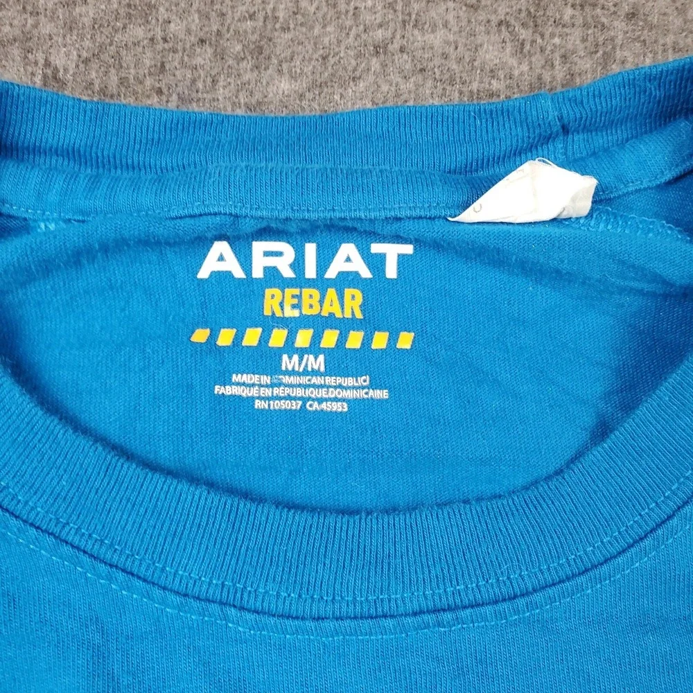 Ariat Shirt Mens Medium Blue Long Sleeve Rebar Block Spell Out Graphic Work Wear